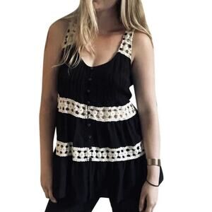 Anthropologie Vanessa Virginia Melisande Tank Top Size 2 Crochet Cutout Tiered